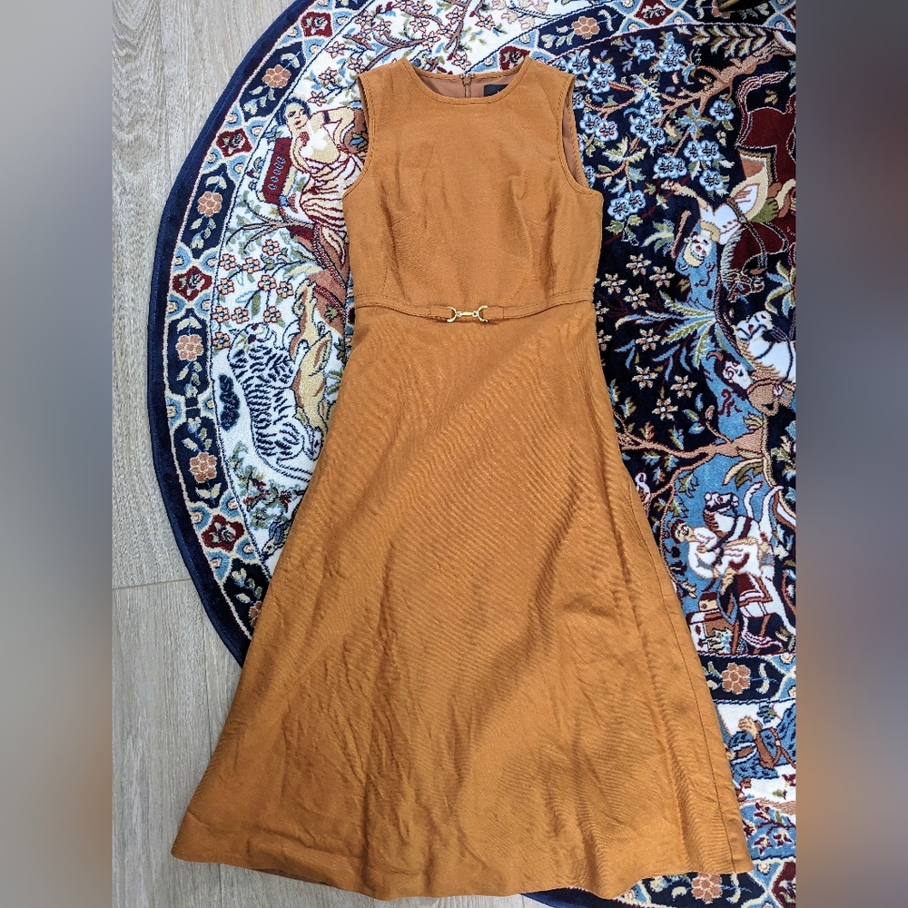 Tan Gold Clasp A line Dress - Picture 3 of 6